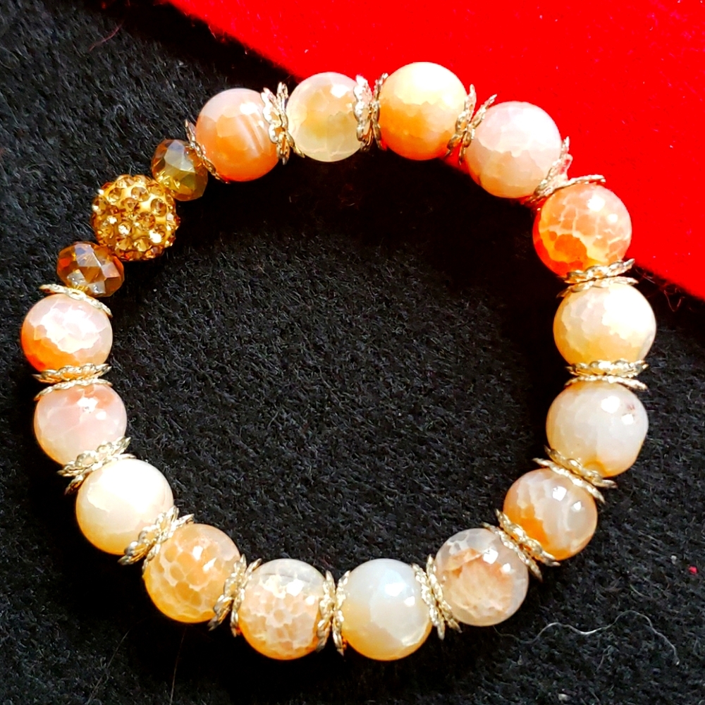 8" Orange Crab Fire Agate 10mm beads bracelet